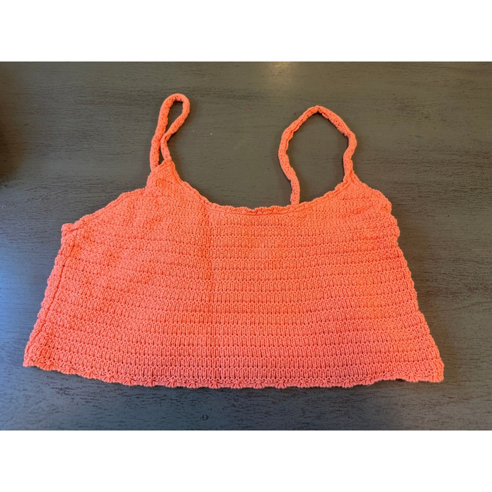 Aerie Crochet Crop Top Coral Orange Knit Boho Tank Medium